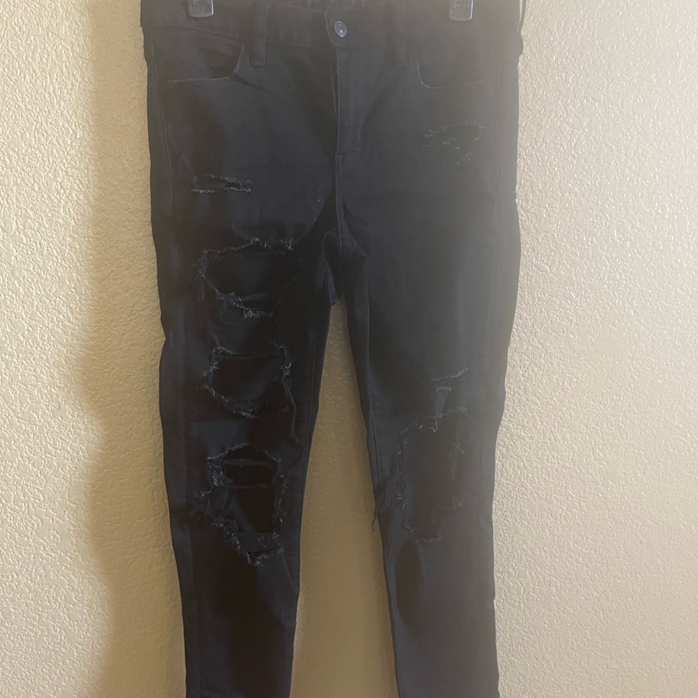 American Eagle Outfitters Black Skinny Jeans with Distressed Details